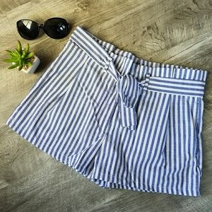BLUE Hudson Striped High-Waisted Belted Shorts